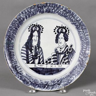 English Delft William and Mary portrait charger