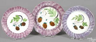 Three purple spatter acorn plates