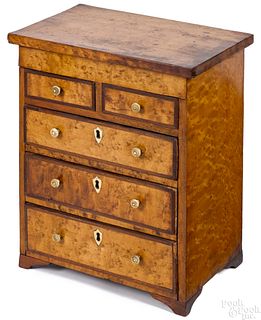 Miniature birds-eye maple chest of drawers
