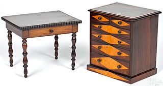 Miniature rosewood table and chest of drawers