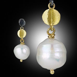 Mini Double Blossom Chain Earrings with Ming Pearls