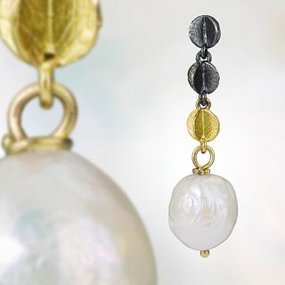Mini Triple Blossom Chain Earrings with Ming Pearls