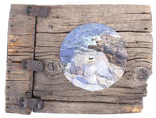 Driftwood Sketch Pad Cover with Tin Sea Painting
