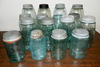 16 Fruit jars - Mason's Keystone aqua