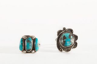 Two Navajo Silver and Turquoise Rings, ca. 1950-1960