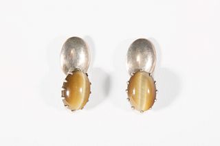 A Pair of Kenneth Begay Silver and Tiger's Eye Earrings