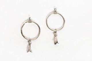 A Pair of Navajo Silver Hoop and Squash Blossom Earrings