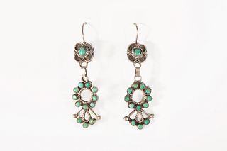A Pair of Zuni Silver and Turquoise Fan Earrings