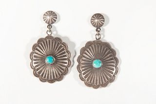 A Pair of Navajo Silver and Turquoise Earrings