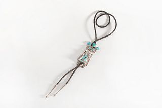 A Navajo Turquoise and Silver Kachina Bolo, ca. 1980