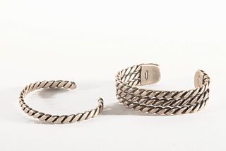 Two Twisted Navajo Sterling Silver Bangles, ca. 1980