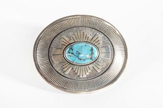 A Gibson Nez Silver and Turquoise Belt Buckle, ca. 1990