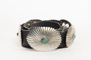 A Navajo Silver and Turquoise Concha Belt, ca. 1975-1985
