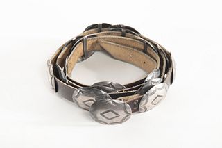 A Navajo Silver and Leather Concha Belt, ca. 1990-2000