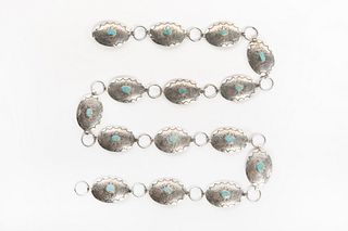 An Albert Bighand Silver Link and Turquoise Concha Belt