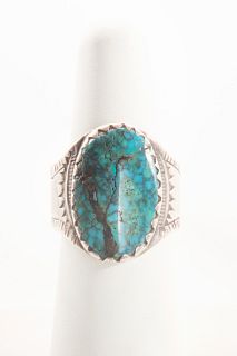 A Navajo Silver and Lone Mountain Turquoise Ring