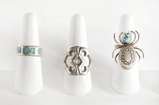 A Group of Three Navajo Silver Rings