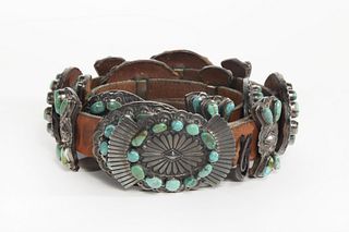 A Bruce Morgan Sterling Silver and Turquoise Concha Belt