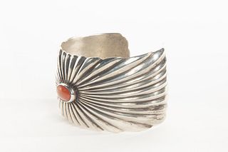 A Cippy Crazyhorse Sterling Silver and Coral Cuff Bracelet