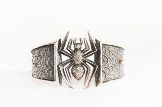 An Aaron Anderson Tufa Cast Silver Spider Cuff with Gold Accents, ca. 1990