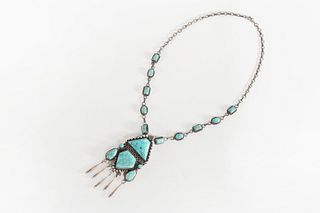 A Navajo Turquoise and Silver Necklace, ca. 1945