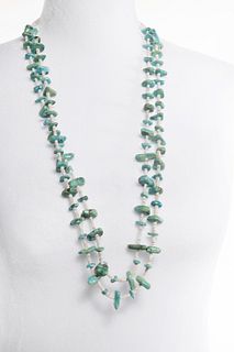 A Two Strand Heishi and Turquoise Tab Necklace