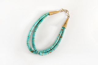 A Tony Aguilar Turquoise and Brass Heishi Necklace, ca. 1975