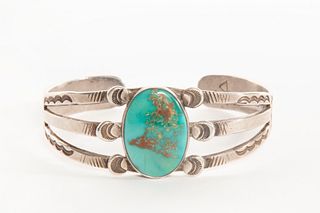 An Austin Ike Wilson Split Band Silver and Turquoise Bracelet, ca. 1950