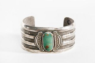 A Navajo Turquoise and Silver Cuff Bracelet, ca. 1940