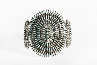 A Zuni Petit Point Cluster Turquoise Cuff Bracelet, ca. 1940