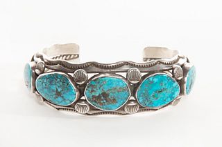 A Fred Thompson Five Stone Turquoise and Silver Cuff Bracelet, ca. 1970