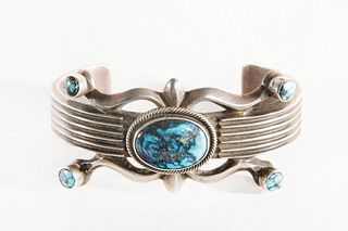 A Navajo Turquoise and Silver Cuff, ca. 1950