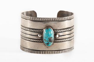 An Ambrose Lincoln Turquoise and Silver Cuff