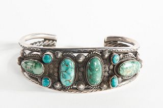 A Navajo Eight Stone Turquoise and Silver Cuff Bracelet, ca. 1940