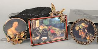 Four Jay Strongwater enameled and jeweled picture frames, largest ht. 6 1/2", wd. 6 1/2".