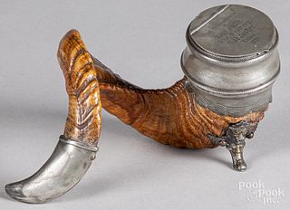 Pewter mounted ram's horn snuff box