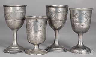 Four engraved pewter chalices