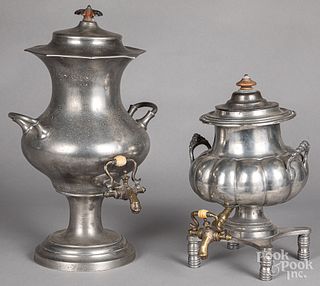Two pewter hot water urns