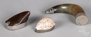 Two pewter mounted horn snuff mulls