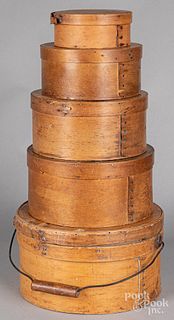 Stack of five bentwood boxes, 19th c.