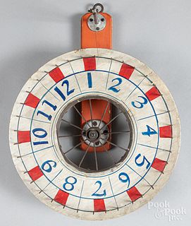 Two painted gaming wheels, mid 20th c.
