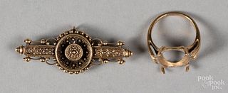 14K gold brooch and ring