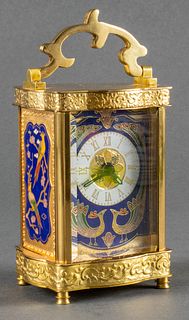 Small Cloisonne Enamel & Brass Carriage Clock