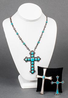 Native American Silver & Turquoise Crosses, 3