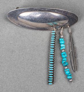 Native American Silver & Turquoise Hair Barrette
