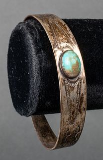 Native American Silver & Turquoise Bangle Bracelet