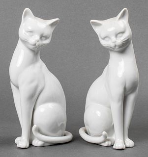Porcelain Blanc de Chine Cat Sculptures, Pair
