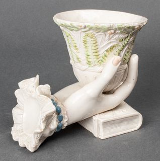 Staffordshire Attr. Porcelain Hand Holding Vase