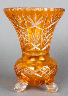 Bohemia Czechoslovakia Amber Crystal Vase