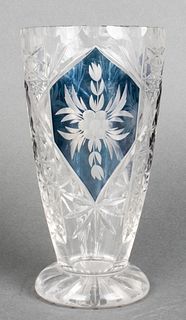Bohemia Czechoslovakia Blue & Clear Crystal Vase